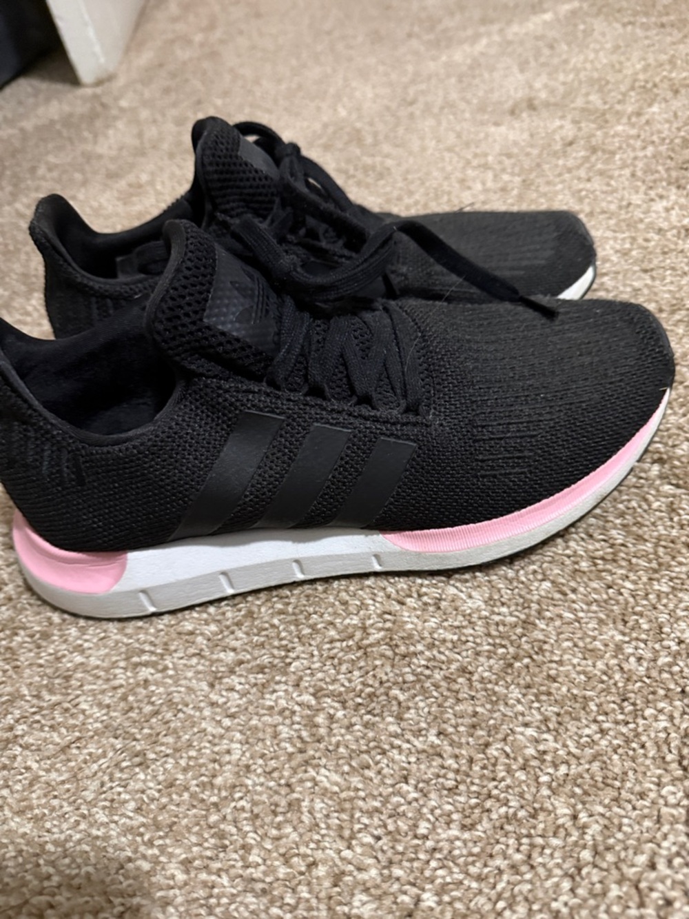 adidas Black Knit Athletic Shoes with Pink Trim